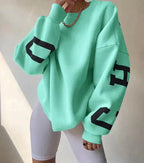 MunaWear - Sweatshirts - Liora - Oversized Women's Sweatshirt With Eye-Catching Lettering For Casual Days - Turquoise / XXL