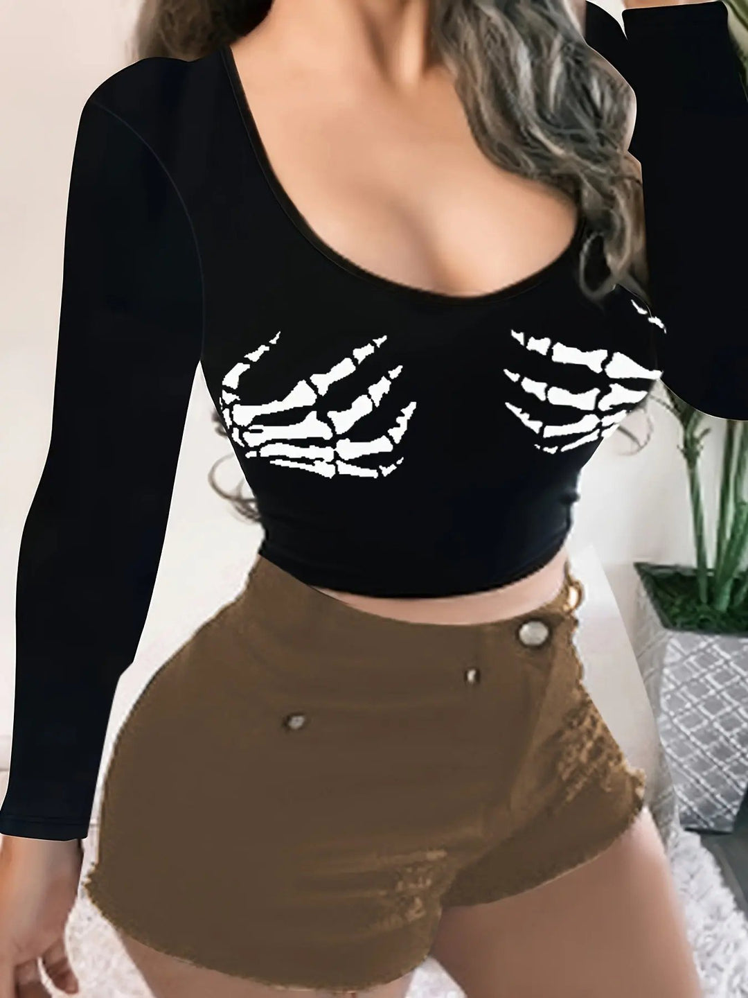 Heidi - Trendy Women's Crop Top With Skeleton Print For Halloween And Casual Wear 0