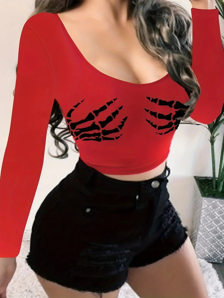Heidi - Trendy Women's Crop Top With Skeleton Print For Halloween And Casual Wear 8