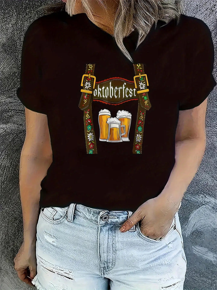 Oktoberfest Women's T-Shirt with Beer Print – Comfortable Festival Tee for Parties & Celebrations 3