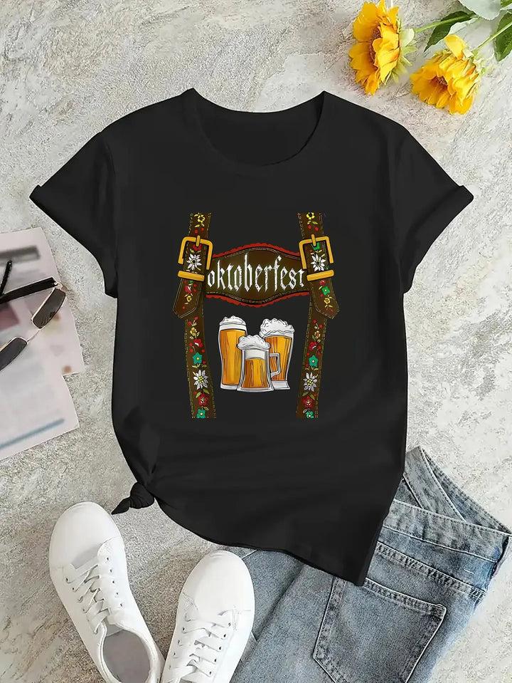 Oktoberfest Women's T-Shirt with Beer Print – Comfortable Festival Tee for Parties & Celebrations 4