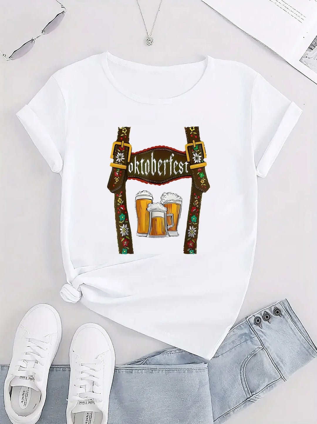 Oktoberfest Women's T-Shirt with Beer Print – Comfortable Festival Tee for Parties & Celebrations 5