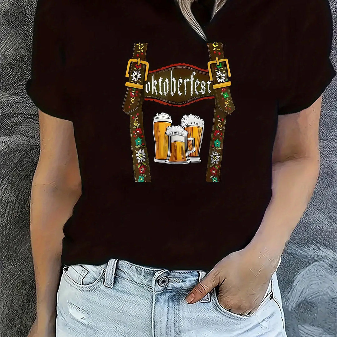 Oktoberfest Women's T-Shirt with Beer Print – Comfortable Festival Tee for Parties & Celebrations 0