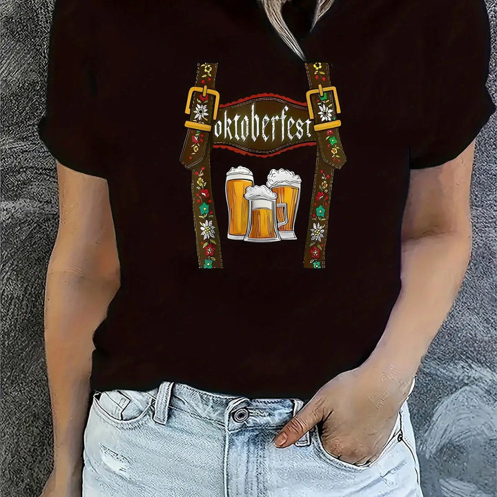 Oktoberfest Women's T-Shirt with Beer Print – Comfortable Festival Tee for Parties & Celebrations 0