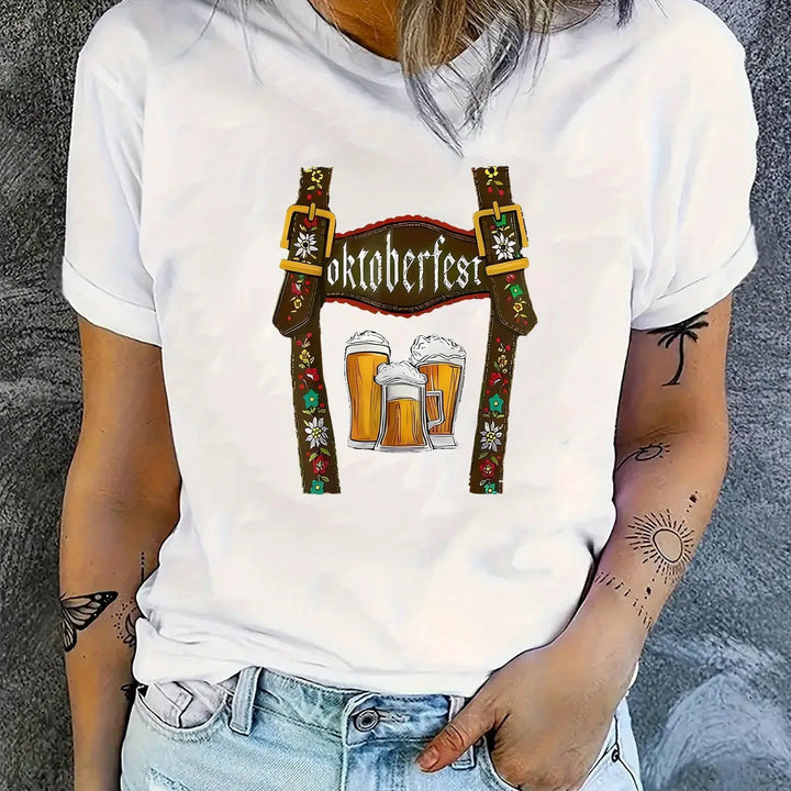 Oktoberfest Women's T-Shirt with Beer Print – Comfortable Festival Tee for Parties & Celebrations 7
