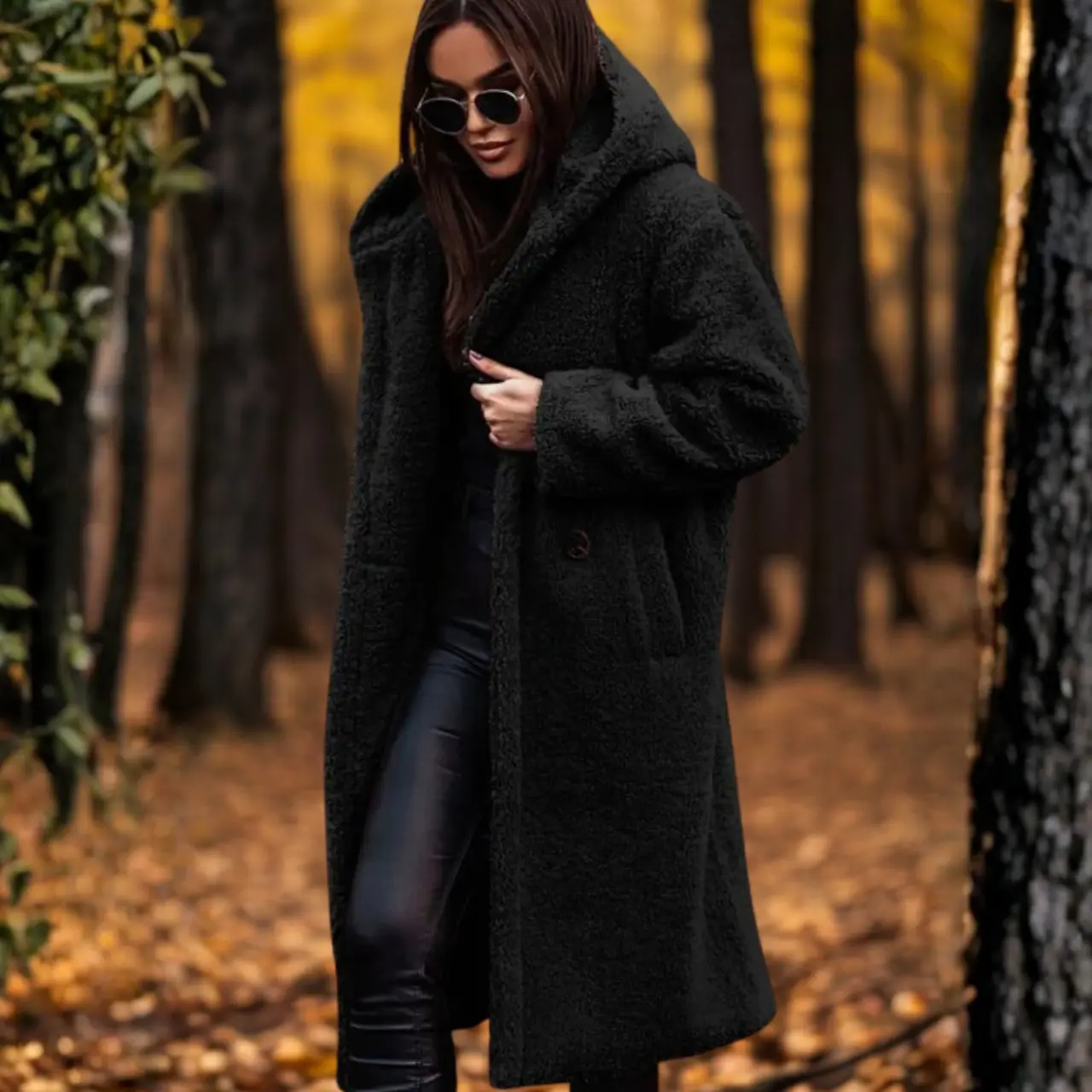 Clova – Cozy Long Teddy Coat With Hood For Casual Outings