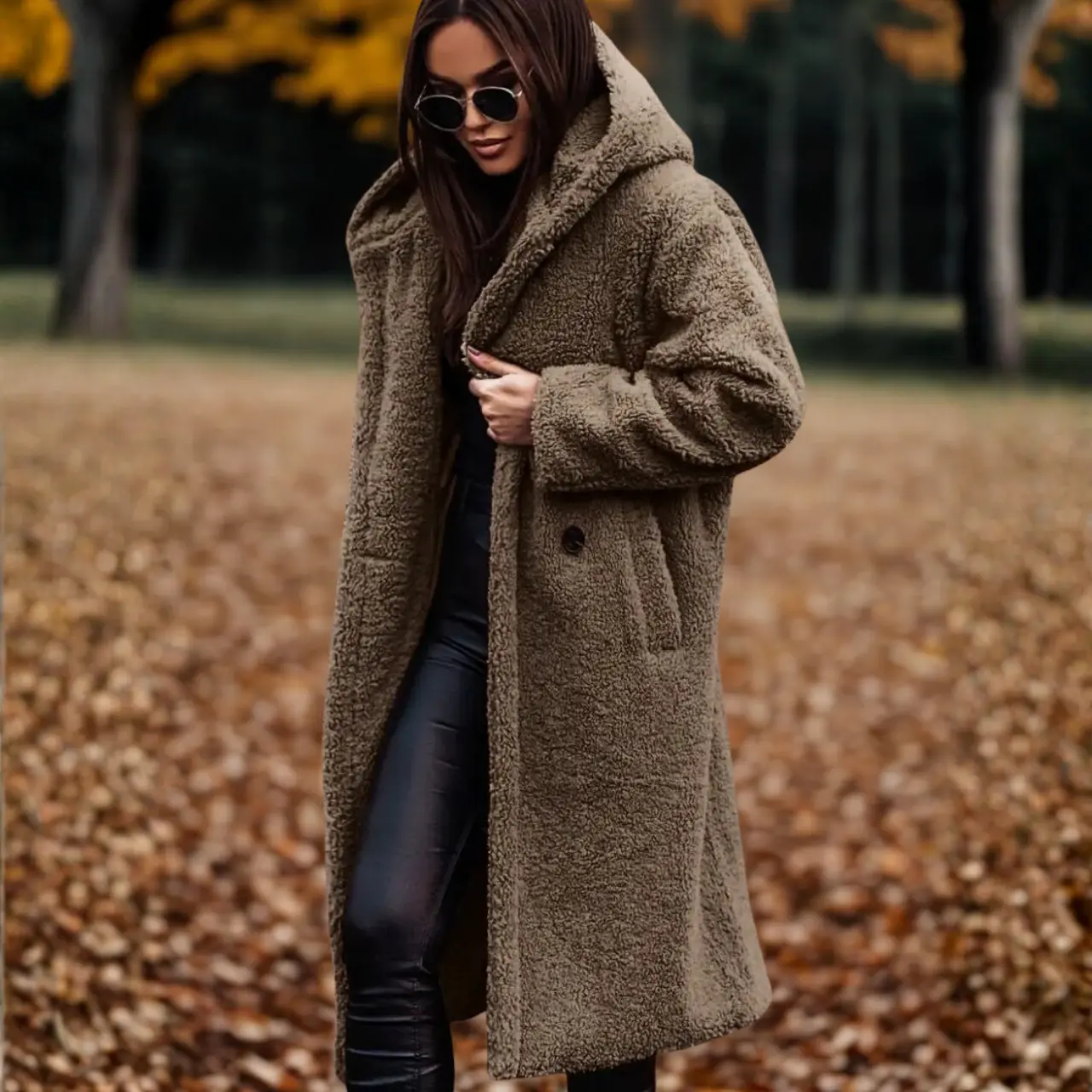 Clova – Cozy Long Teddy Coat With Hood For Casual Outings