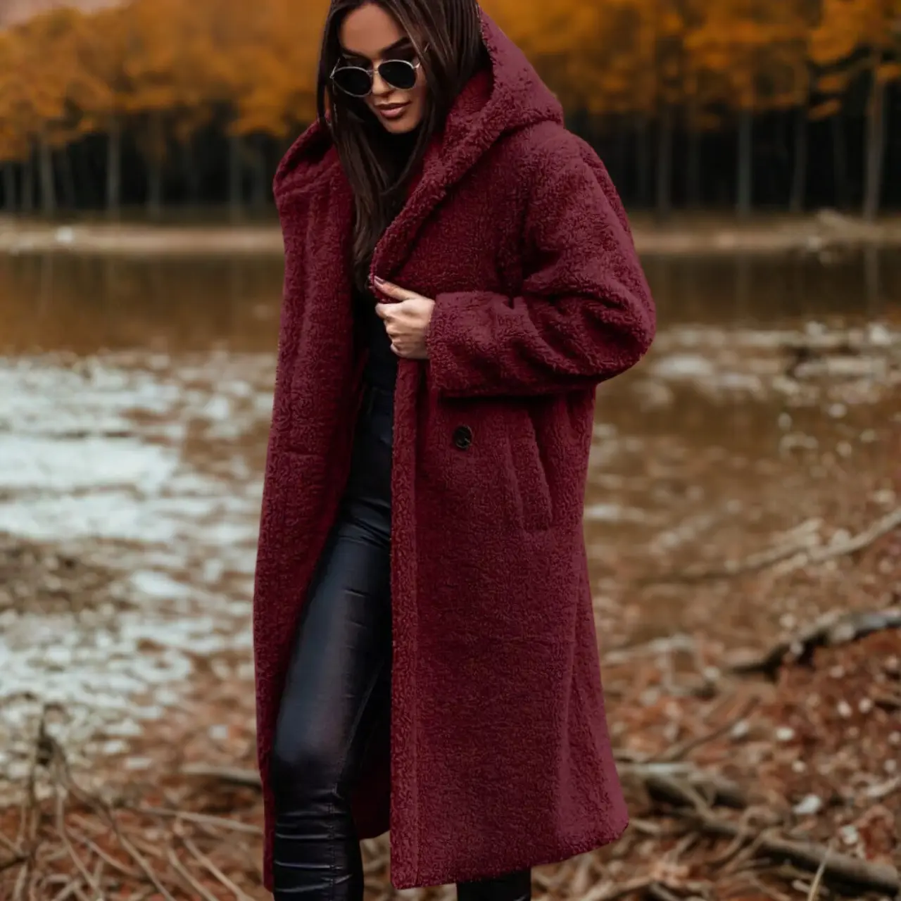 Clova – Cozy Long Teddy Coat With Hood For Casual Outings