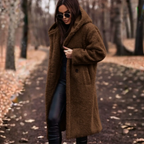 MunaWear - Teddy Coats - Clova – Cozy Long Teddy Coat With Hood For Casual Outings - Brown / 3XL