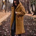 MunaWear - Teddy Coats - Clova – Cozy Long Teddy Coat With Hood For Casual Outings - Golden Brown / 3XL