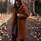 MunaWear - Teddy Coats - Clova – Cozy Long Teddy Coat With Hood For Casual Outings - Red Brown / 3XL