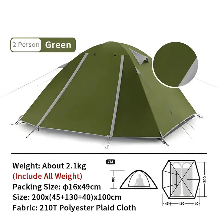 MunaWear - Tents & Hammocks - SwiftPeak – Ultralight Double Layer Camping Tent for 2-3 Persons with Durable 20D Nylon and Easy Setup - Green / 2 Persons