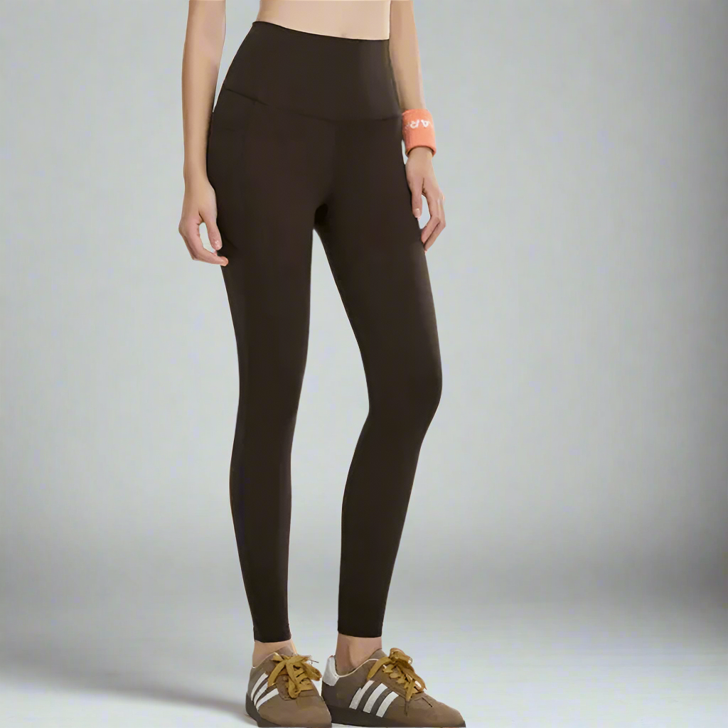MunaWear  Tights & Leggings  Luna - Women's High Waist Yoga Legging 7/8 Length with Pockets  Brown-2XL