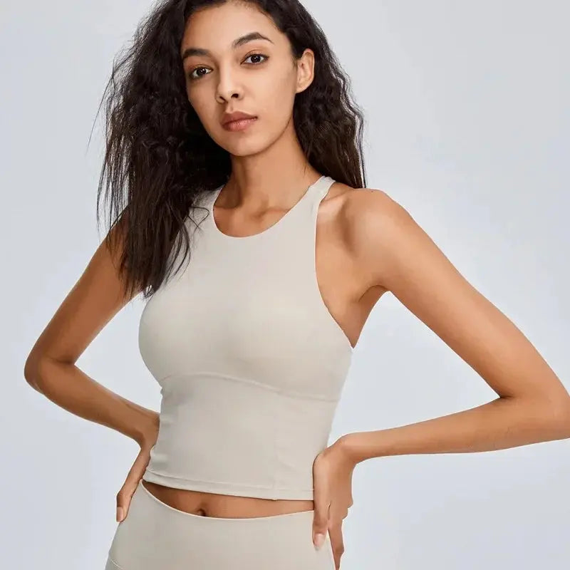 MunaWear  Tops & T-Shirts  Lila – Breathable Cross-Back Sports Top with Built-In Push-Up Bra for Gym, Running & Workout 