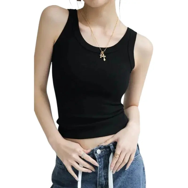 MunaWear  Tops & T-Shirts  Lumen - White Ribbed Tank Top with Built-in Bra for Women, Stylish Camisole for Summer  Black-L