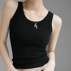 MunaWear  Tops & T-Shirts  Lumen - White Ribbed Tank Top with Built-in Bra for Women, Stylish Camisole for Summer  Black-L