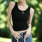 Lumen - White Ribbed Tank Top with Built-in Bra for Women, Stylish Camisole for Summer