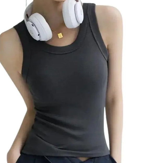MunaWear  Tops & T-Shirts  Lumen - White Ribbed Tank Top with Built-in Bra for Women, Stylish Camisole for Summer  Dark-Gray-L