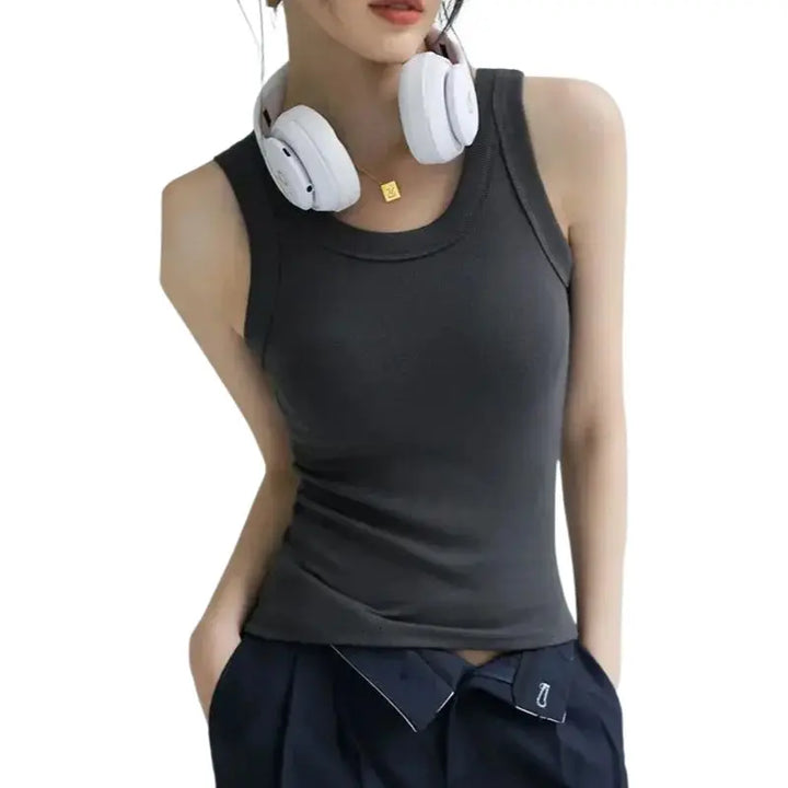 MunaWear  Tops & T-Shirts  Lumen - White Ribbed Tank Top with Built-in Bra for Women, Stylish Camisole for Summer  Dark-Gray-L
