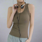 MunaWear  Tops & T-Shirts  Lumen - White Ribbed Tank Top with Built-in Bra for Women, Stylish Camisole for Summer  Khaki-L