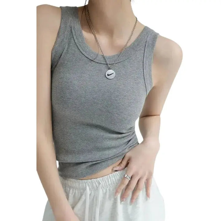 MunaWear  Tops & T-Shirts  Lumen - White Ribbed Tank Top with Built-in Bra for Women, Stylish Camisole for Summer  Light-Gray-L