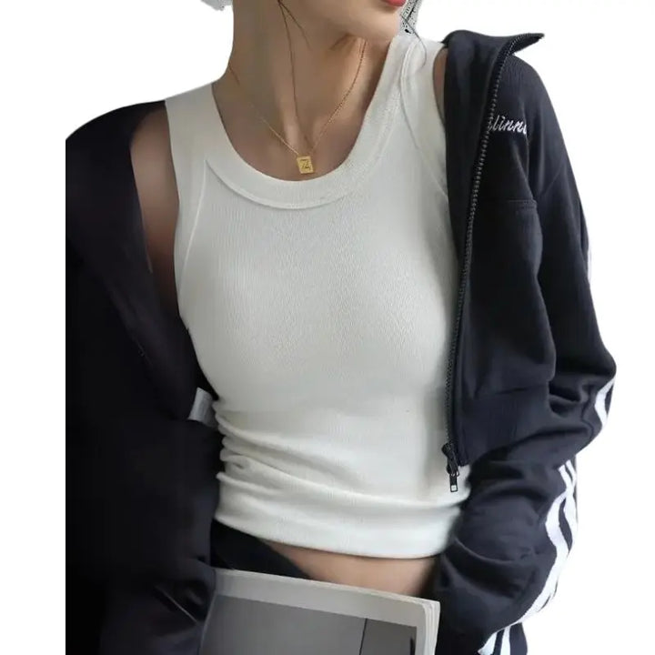MunaWear  Tops & T-Shirts  Lumen - White Ribbed Tank Top with Built-in Bra for Women, Stylish Camisole for Summer  White-L