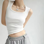 MunaWear - Tops & T-Shirts - Lumen - White Ribbed Tank Top with Built-in Bra for Women, Stylish Camisole for Summer - White / L