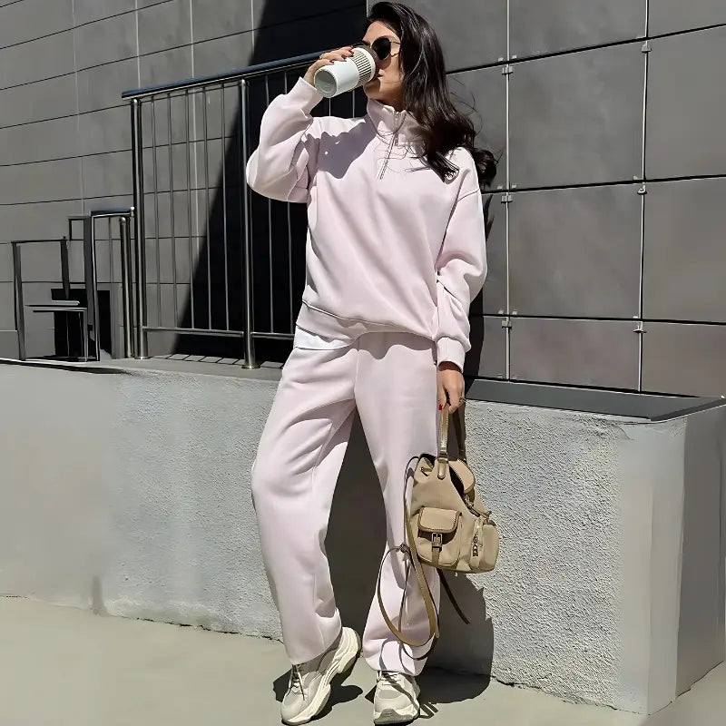 MunaWear - Tracksuits - Brielle – Stylish Women's Tracksuit Set in Pink & Yellow, Relaxed Oversized Fit - 