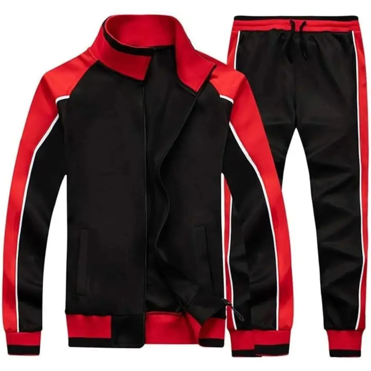 MunaWear - Tracksuits - Caden - Stylish Men's Tracksuit Set With Colorblock Design For Active Lifestyle - Black / 2XL