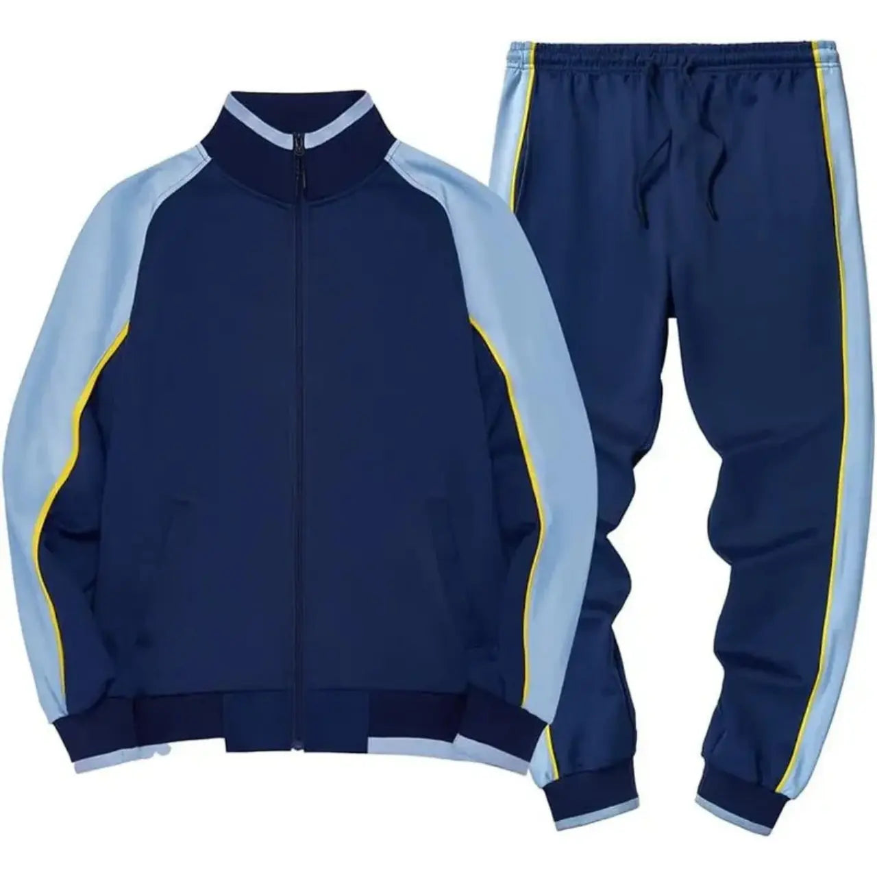MunaWear - Tracksuits - Caden - Stylish Men's Tracksuit Set With Colorblock Design For Active Lifestyle - Dark Blue / 2XL