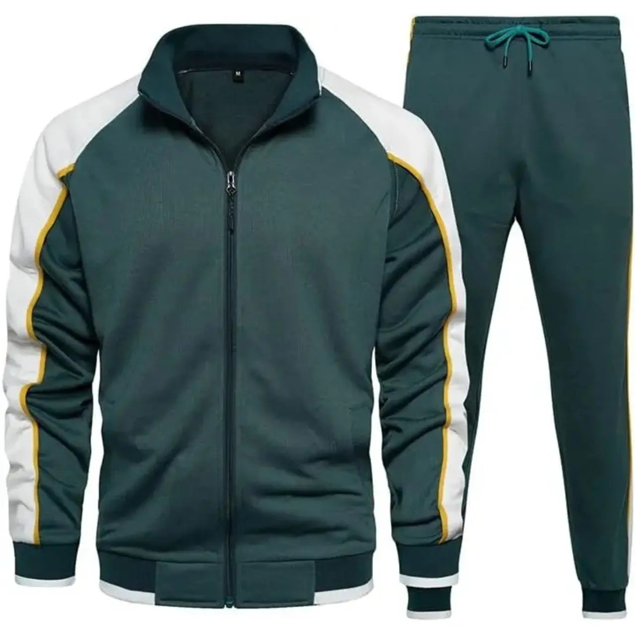 MunaWear - Tracksuits - Caden - Stylish Men's Tracksuit Set With Colorblock Design For Active Lifestyle - Green / 2XL
