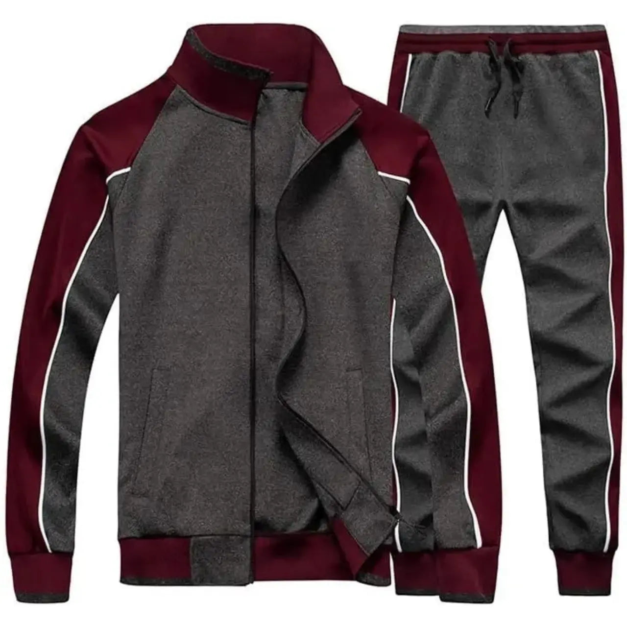 MunaWear - Tracksuits - Caden - Stylish Men's Tracksuit Set With Colorblock Design For Active Lifestyle - Grey / 2XL