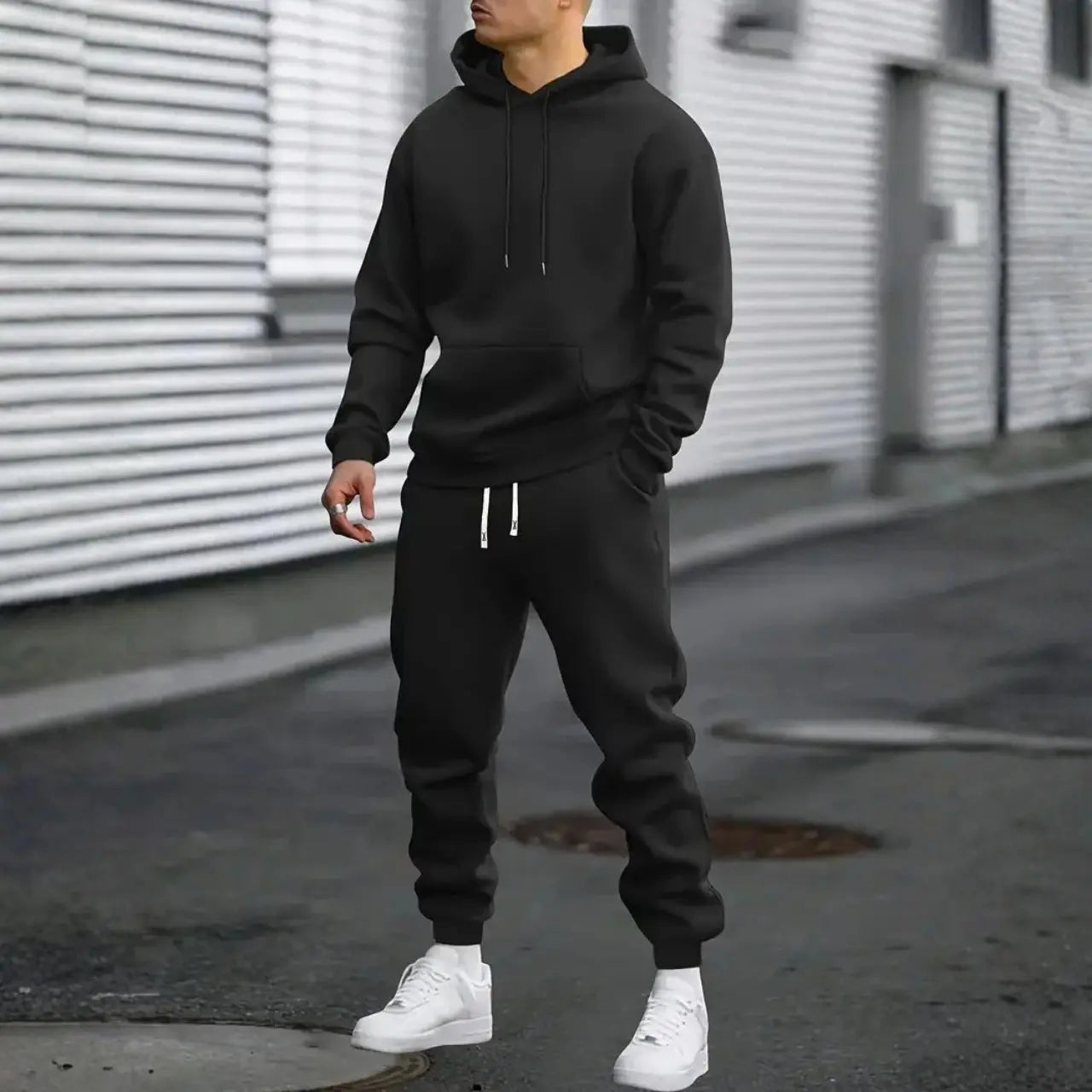 MunaWear - Tracksuits - Caden - Stylish Men's Tracksuit Set With Hoodie And Joggers For Everyday Comfort - Black / 4XL