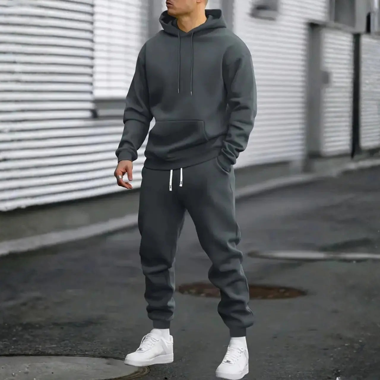 MunaWear - Tracksuits - Caden - Stylish Men's Tracksuit Set With Hoodie And Joggers For Everyday Comfort - Dark Gray / 4XL