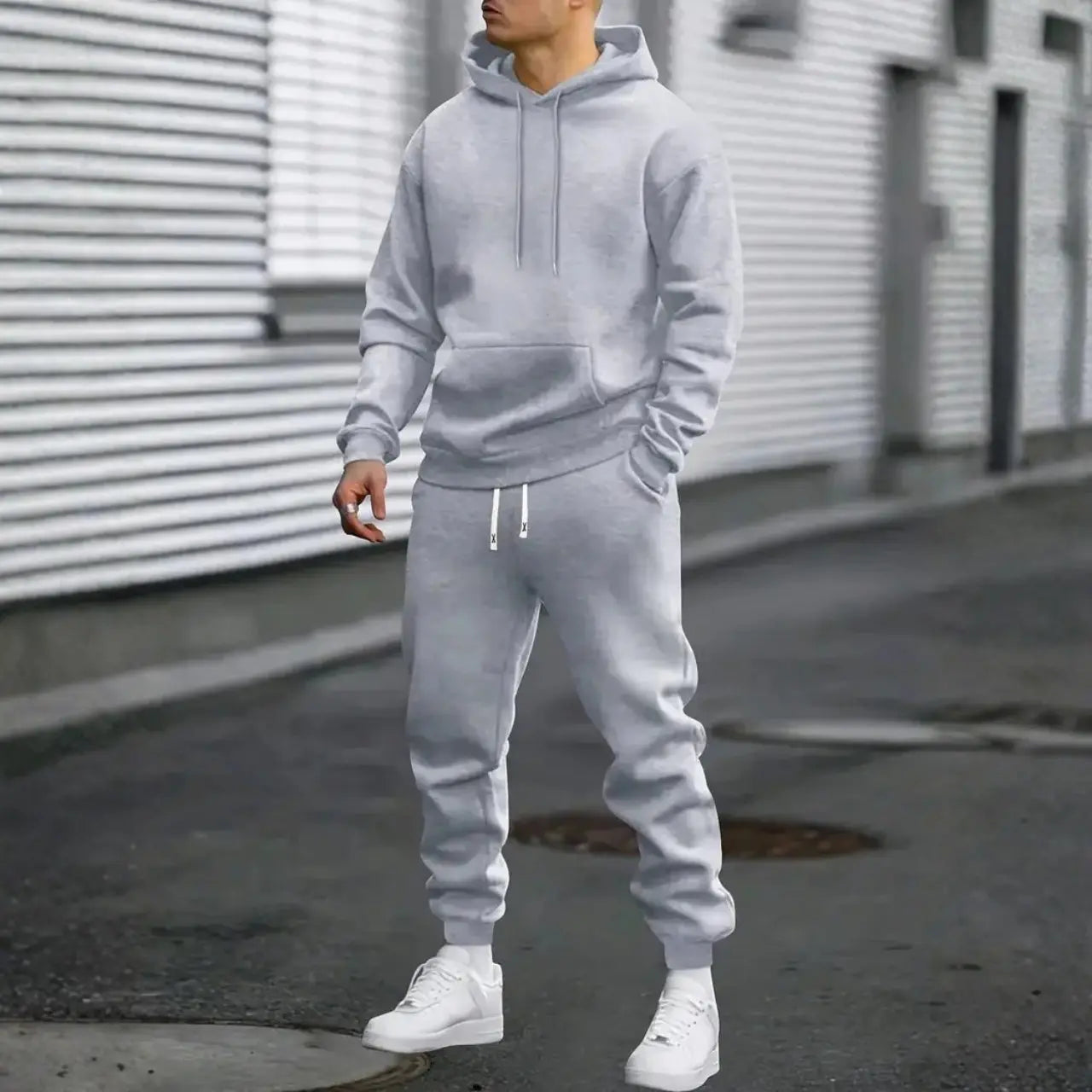 MunaWear - Tracksuits - Caden - Stylish Men's Tracksuit Set With Hoodie And Joggers For Everyday Comfort - Light Gray / 4XL