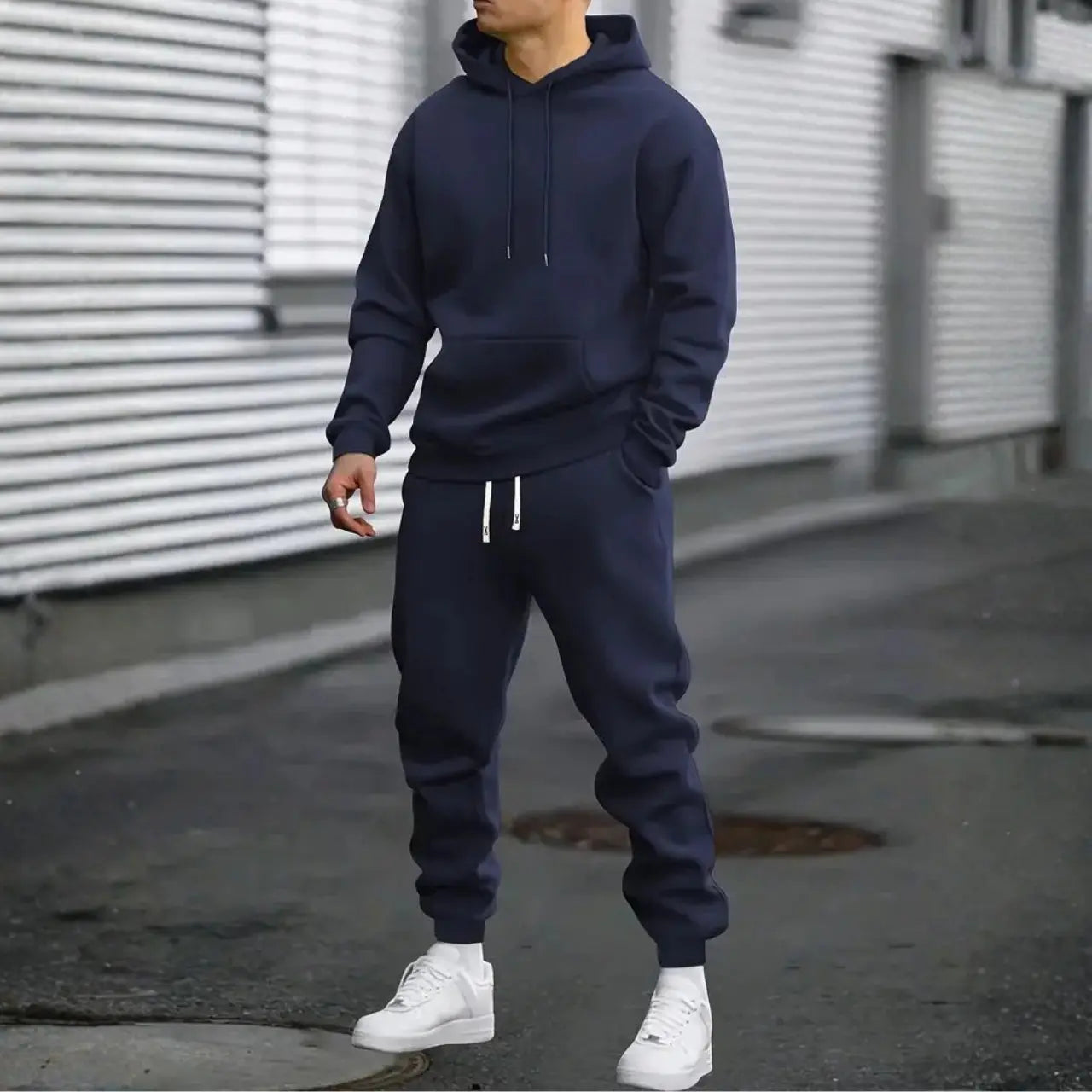 MunaWear - Tracksuits - Caden - Stylish Men's Tracksuit Set With Hoodie And Joggers For Everyday Comfort - Navy Blue / 4XL