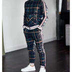 Caden - Stylish Men's Tracksuit With Checked Design And Striped Cuffs For Casual Outings 0