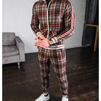 Caden - Stylish Men's Tracksuit With Checked Design And Striped Cuffs For Casual Outings 4