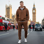 MunaWear - Tracksuits - Caden - Stylish Men's Tracksuit With Half Zipper For Casual Outdoor Activities - Brown / XXL