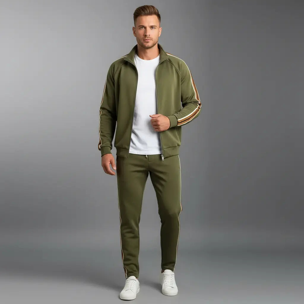 MunaWear - Tracksuits - Caden – Modern Men's Tracksuit Set With Tailored Fit And Sporty Stripe Accents For Workouts And Casual Wear - 
