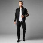 MunaWear - Tracksuits - Caden – Modern Men's Tracksuit Set With Tailored Fit And Sporty Stripe Accents For Workouts And Casual Wear - Black / 4XL
