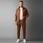MunaWear - Tracksuits - Caden – Modern Men's Tracksuit Set With Tailored Fit And Sporty Stripe Accents For Workouts And Casual Wear - Brown / 4XL