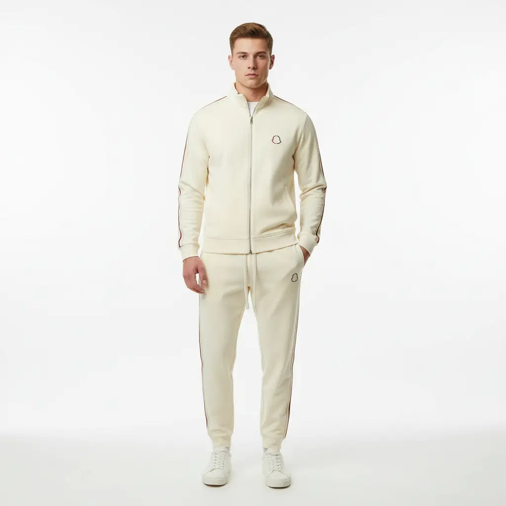 MunaWear - Tracksuits - Caden – Modern Men's Tracksuit With Zip-Up Design For Casual And Active Wear - Beige / 4XL