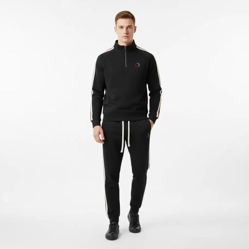 MunaWear - Tracksuits - Caden – Modern Men's Tracksuit With Zip-Up Design For Casual And Active Wear - Black / 4XL
