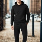 MunaWear - Tracksuits - Grady – Stylish Solid Color Hoodie and Pants Set for Men - Black / 3XL
