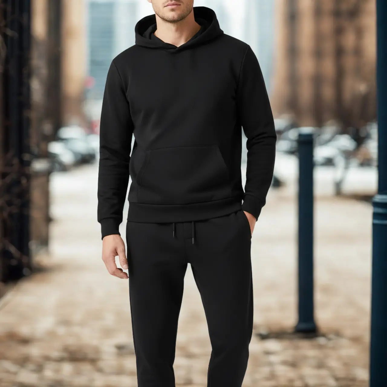 MunaWear - Tracksuits - Grady – Stylish Solid Color Hoodie and Pants Set for Men - Black / 3XL