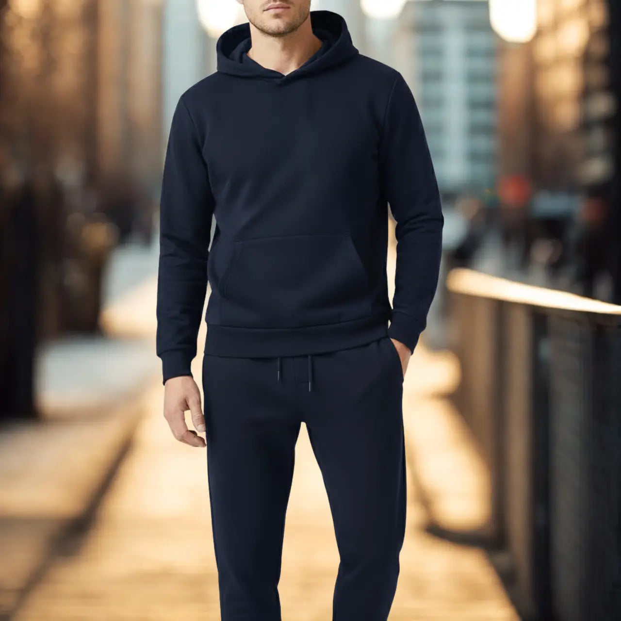 MunaWear - Tracksuits - Grady – Stylish Solid Color Hoodie and Pants Set for Men - Navy Blue / 3XL