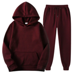 MunaWear - Tracksuits - Grady – Stylish Solid Color Hoodie and Pants Set for Men - Wine Red / 3XL