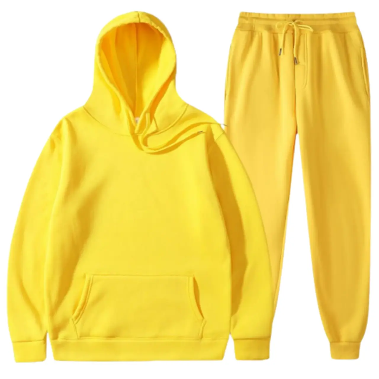MunaWear - Tracksuits - Grady – Stylish Solid Color Hoodie and Pants Set for Men - Yellow / 3XL