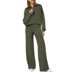 MunaWear - Tracksuits - Liora - Stylish Women's Tracksuit Set With Wide-Leg Design For Casual Outings - Army Green / 2XL